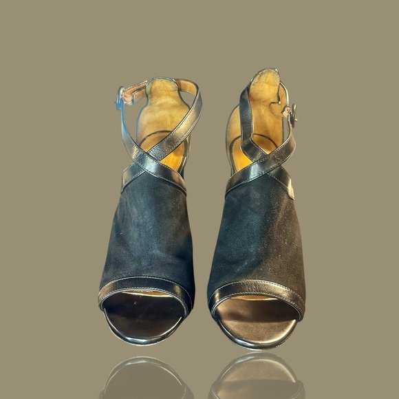 Aquazzura Black Leather ‘Issa’ Chunky Heel Peep-Toe Sandals Size 8.5 - Picture 6 of 14